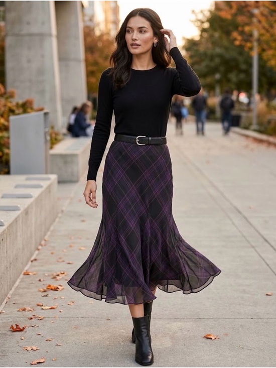 Ralph Lauren Dresses & Skirts - Lauren Ralph Lauren Silk Plaid Midi Skirt - Purple Black Chiffon